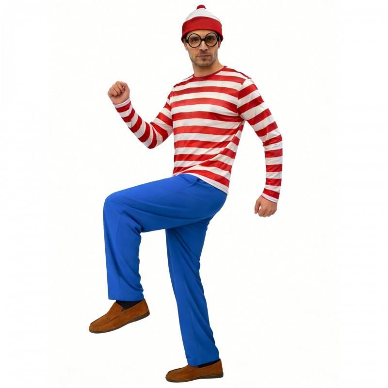 Wheres Wally Costume Set Adults Kids Halloween Cosplay Outfit With Hat Glasses Sweater Socks