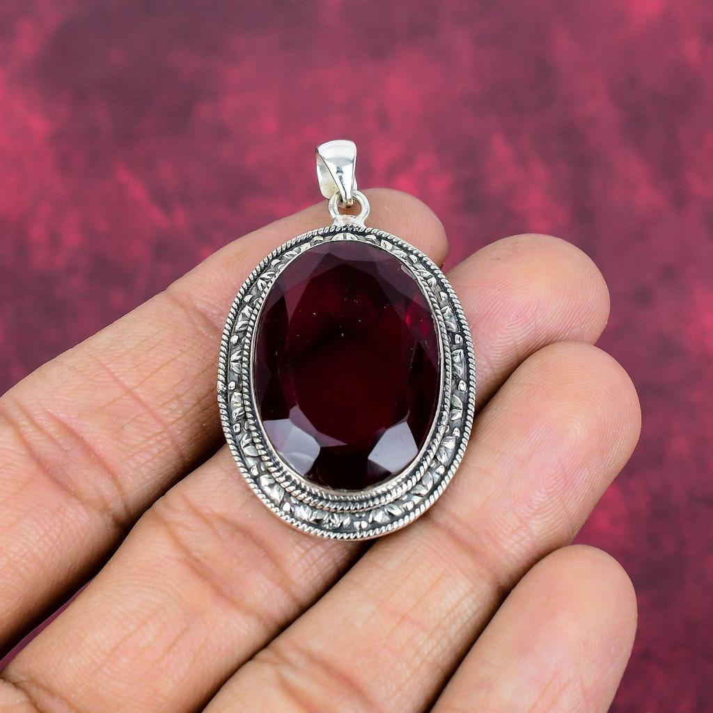 Red Garnet Jewelry, 925 Solid Sterling Silver Pendant, Handmade Gemstone Jewelry Pendant For Memorial Day