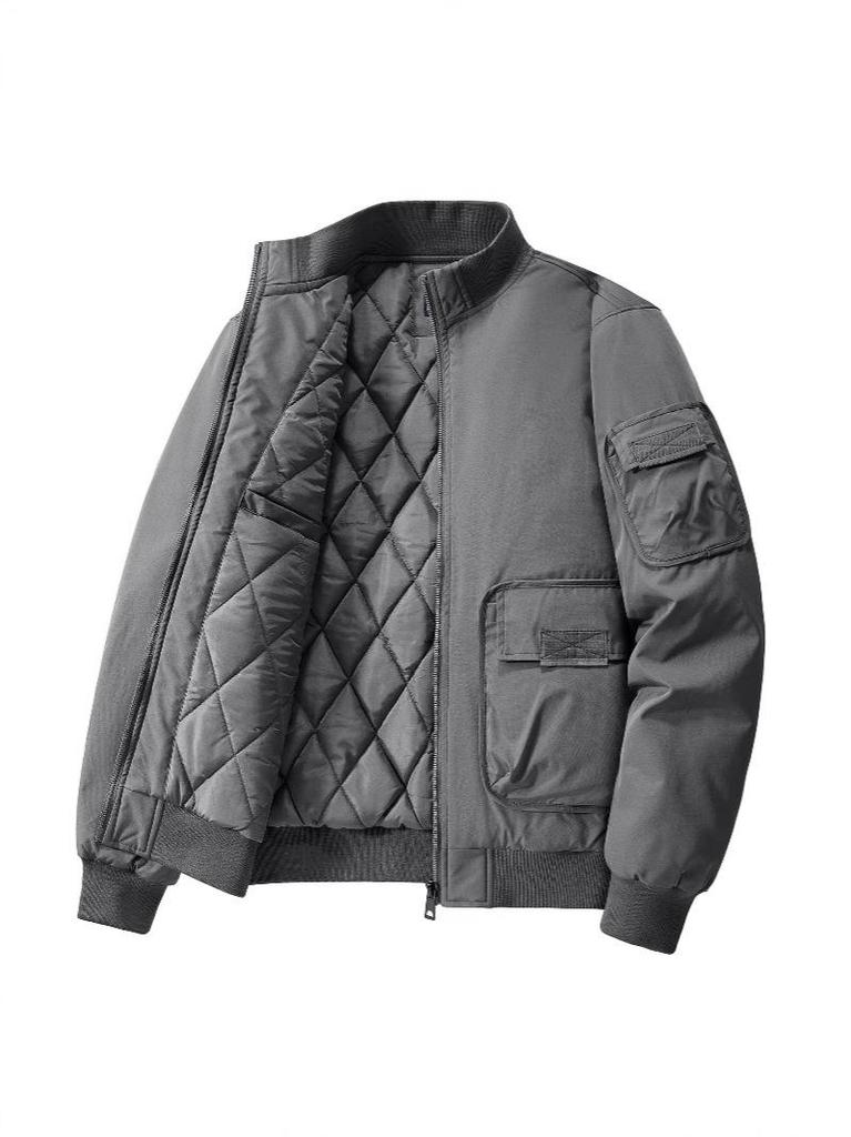 Men's Autumn/Winter Cotton-Padded Windproof Bomber Jacket with Stand Collar
