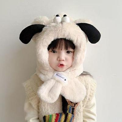 Creative Cute Hooded Scarf Dog Ears Funny Kids Winter Warm Hat Integrated Thickened Baby Ear Protection Hat Cold Weather