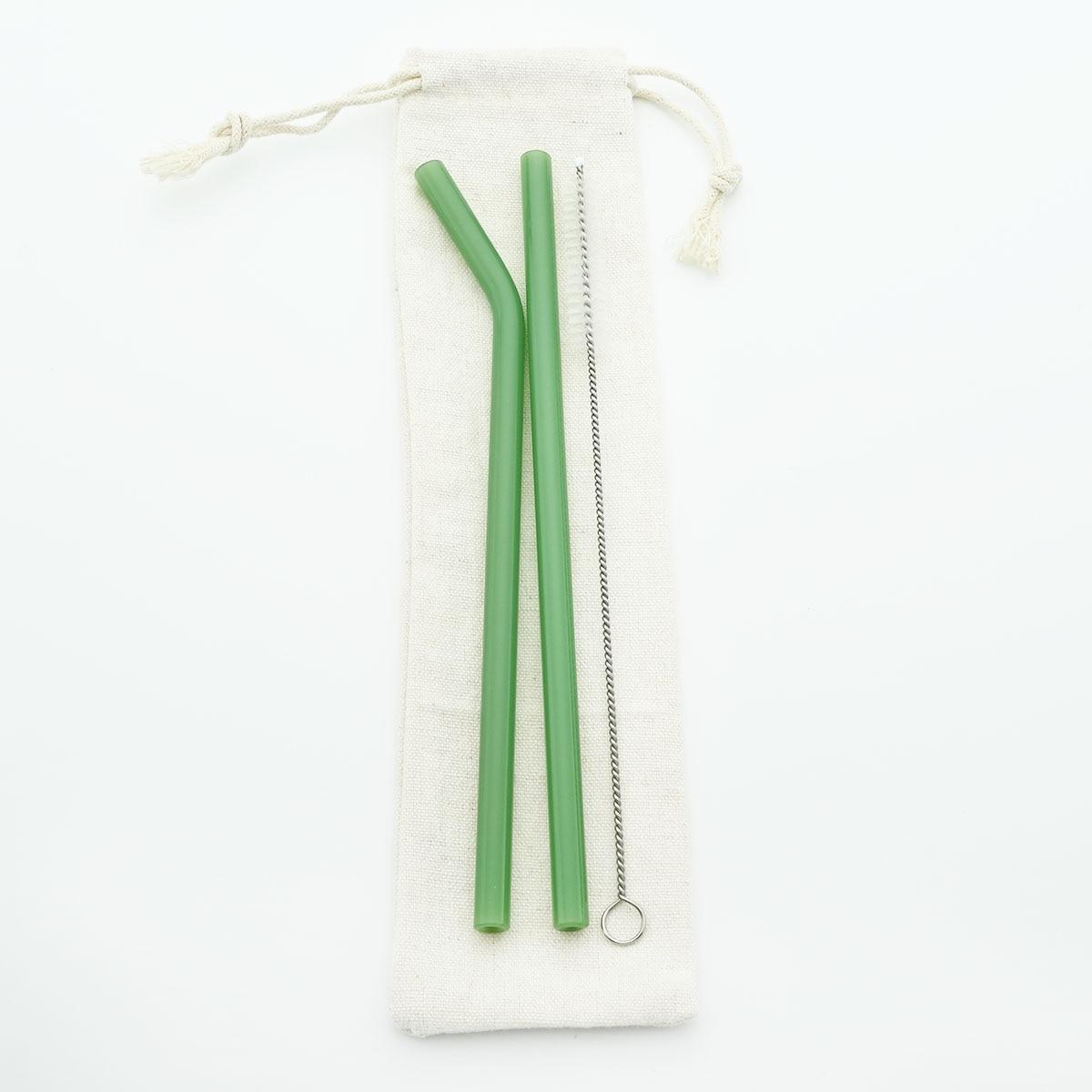 

Красочные экологически чистые соломинки из боросиликатного стекла, многоразовые стеклянные соломинки для смузи, молочных коктейлей, напитков, аксессуары для бара зелёный