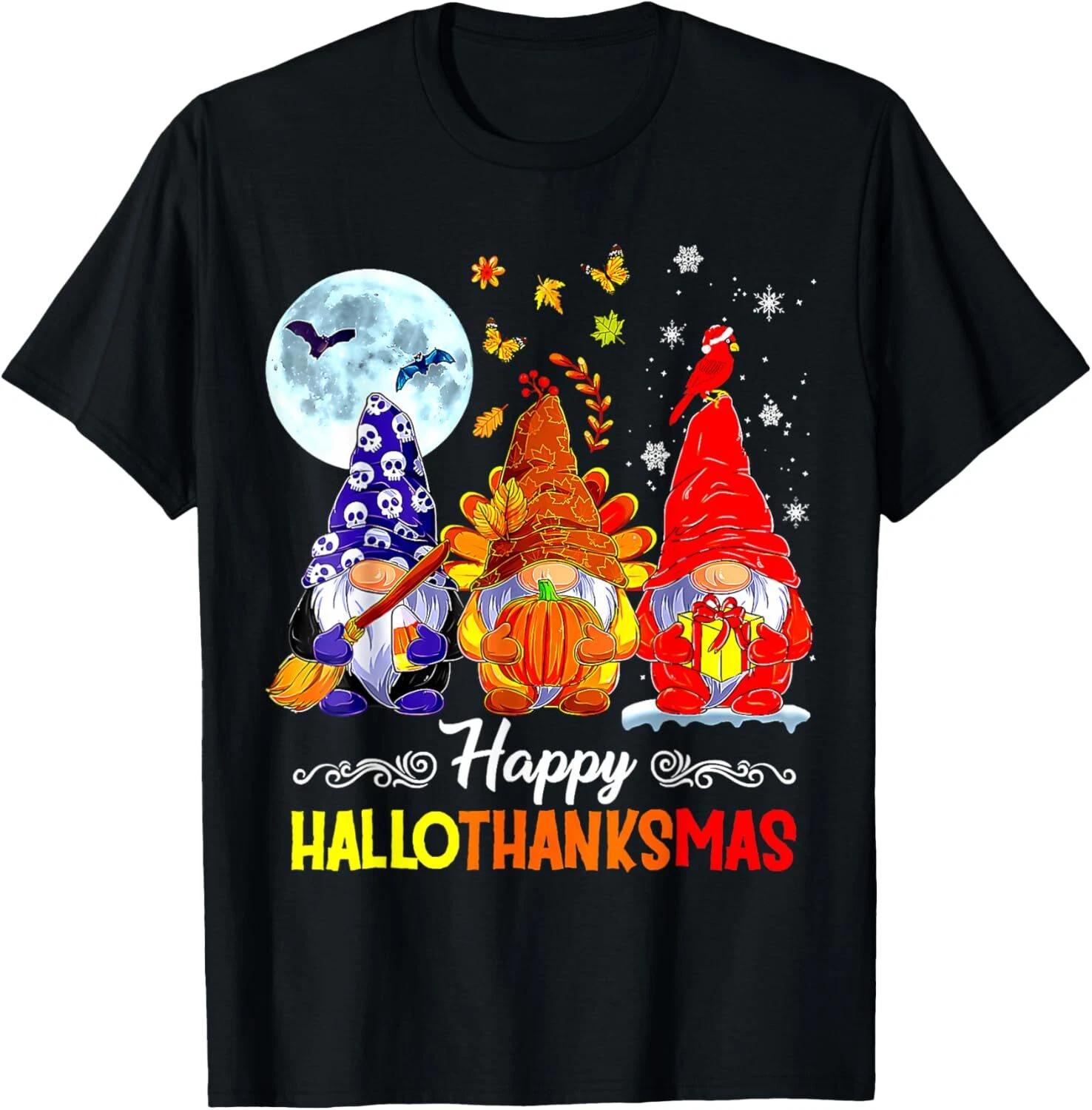 Halloween Thanksgiving Christmas Happy HalloThanksMas Gnomes Gift Unisex T-Shirt M