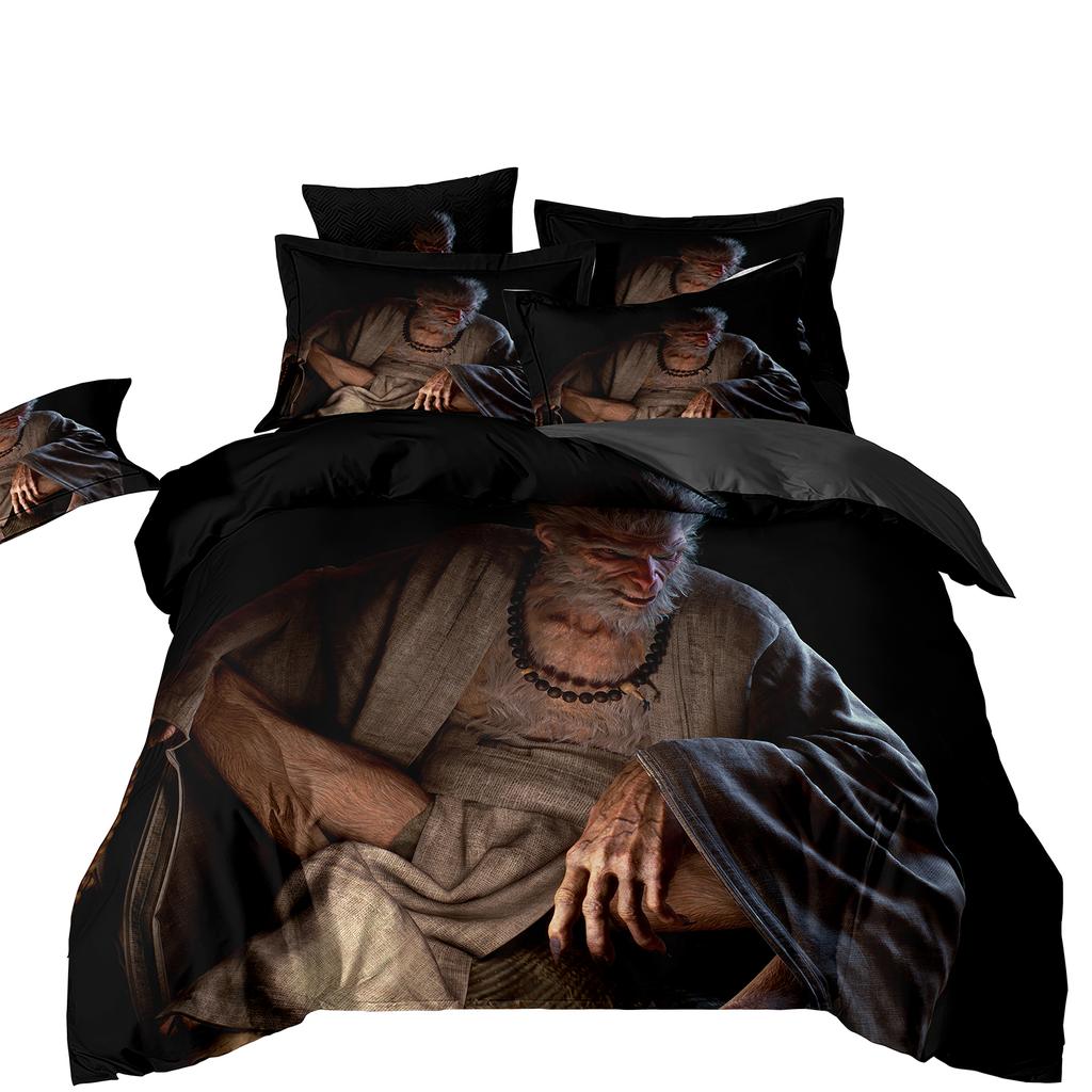 Black Myth Wukong Bedding Set,Game Characters Goku Bedding Set,Black 3D Printing Quilt Cover Pillowcase For Children and Adults