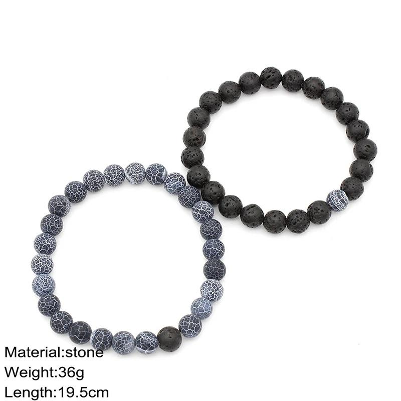 2Pcs Romantic Couple Bracelet Set 8mm Tiger Eyes Volcanic Rock Strand Braslet Valentine Day Gift Black White Matching Braclet