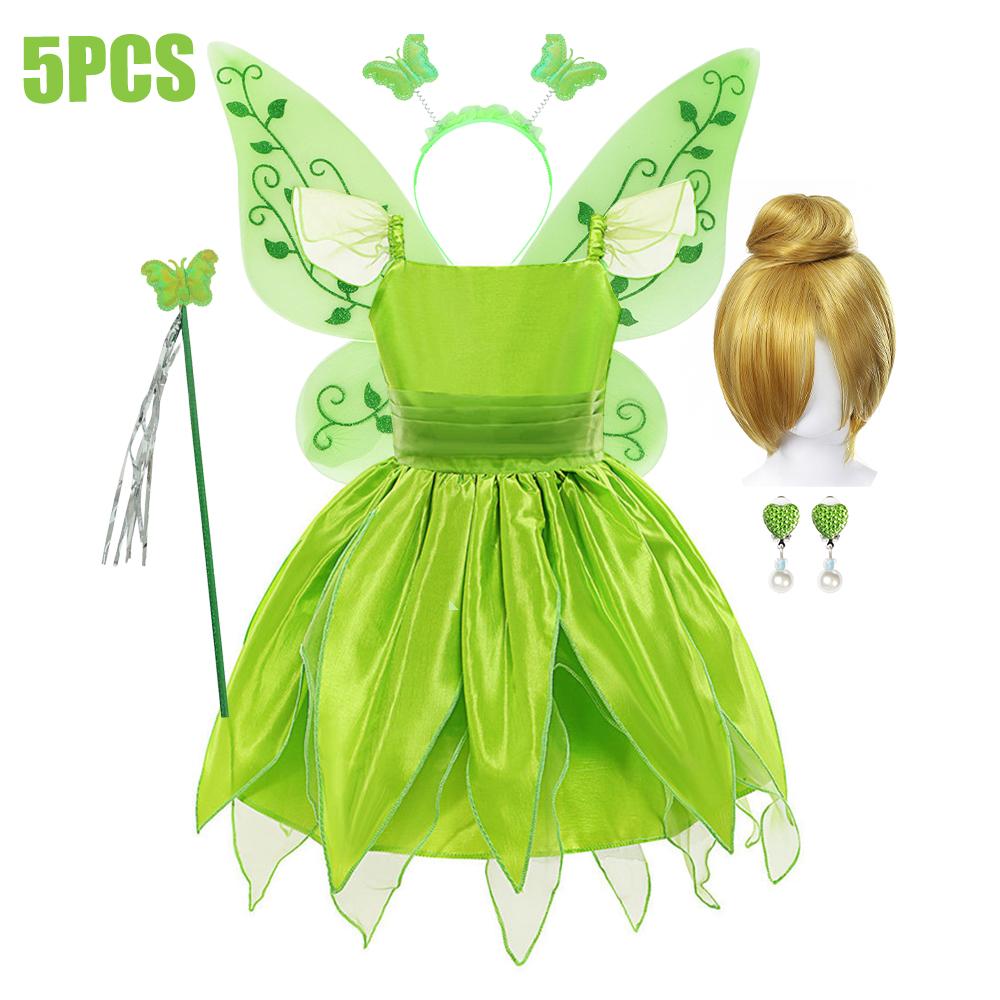 Kids Girl Cosplay Bell Costume Halloween Role Playing Green Dress Fancy Fairy Princess Cosplay Birthday Party Dresses Knee Lengt