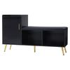 (=N625P235824B) Black High-Gloss Entrance Shoe Cabinet, Multi-Tier Shelf with Padded Seat, Shoe Changing Bench Gold Accessories for Entrance