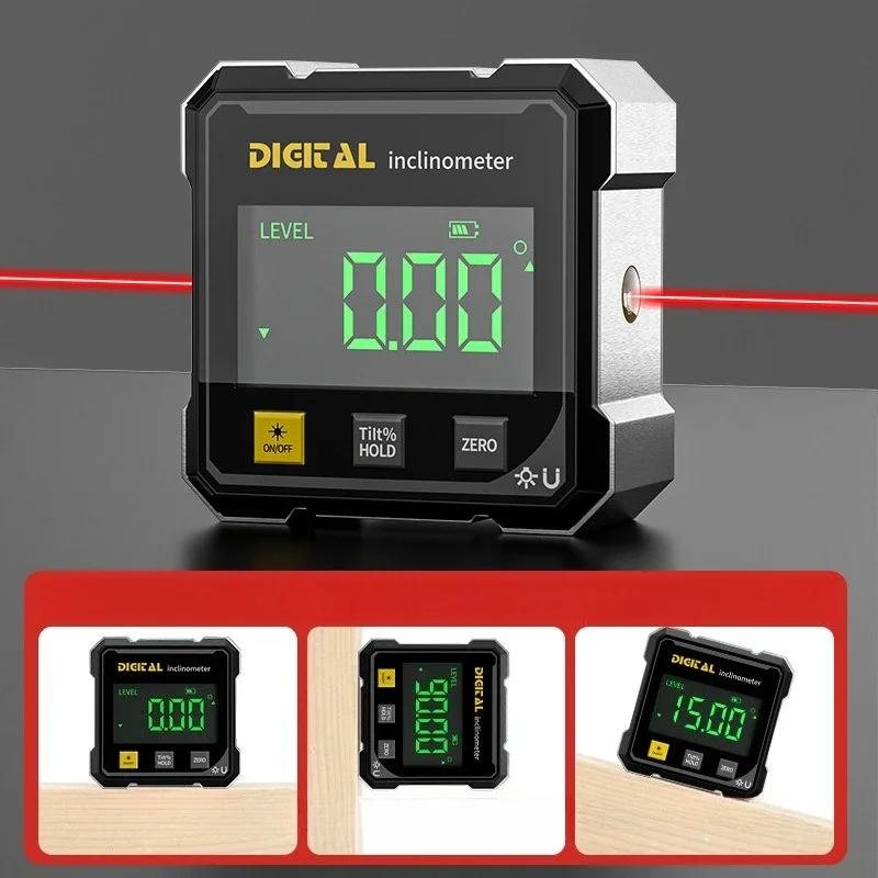 Household Double Sided Laser Inclinometer Multifunctional Four Sided Magnetic Absorption Angle Level Small Slope Measuring Tools