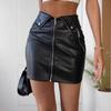 Women's fashion and sexy skirt, metal zipper high waist PU leather mini hip skirt