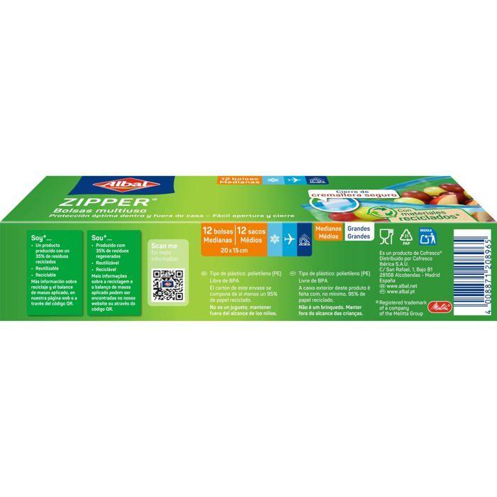 Sacs Multi-Usages - Albal - Fermeture Zip Hermétique - 1L - Fond Plat - Anti-Déchirure
