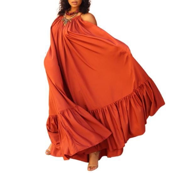 Maxi Dress Backless Casual Floor-length Solid Color Big Swing Strap Pocket Sling Dress for Beach