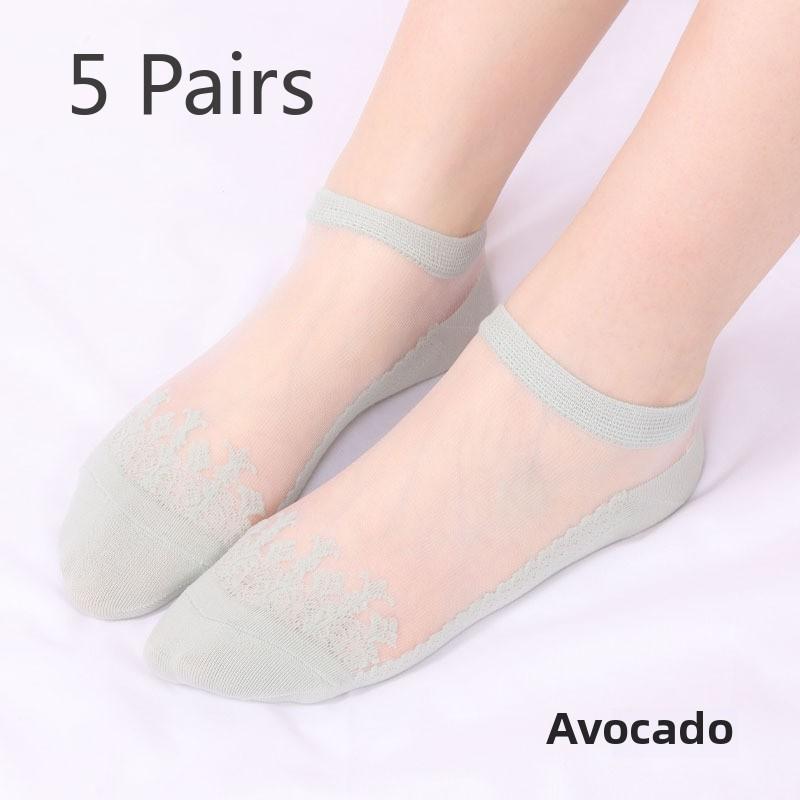 5 Pairs of Cool Clear Crystal Glass Stockings Short Tube Socks Women's Summer Invisible Socks