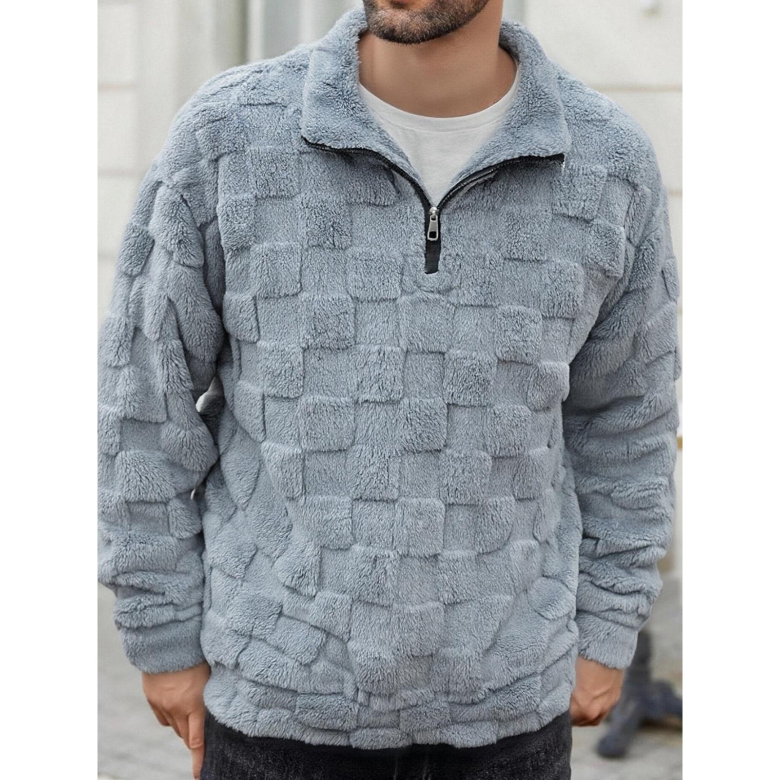 Men s -color Casual Hoodie With Fleece Check, Men s Sports Long-sleeved Half-zipper Stand-up Collar Hoodie M