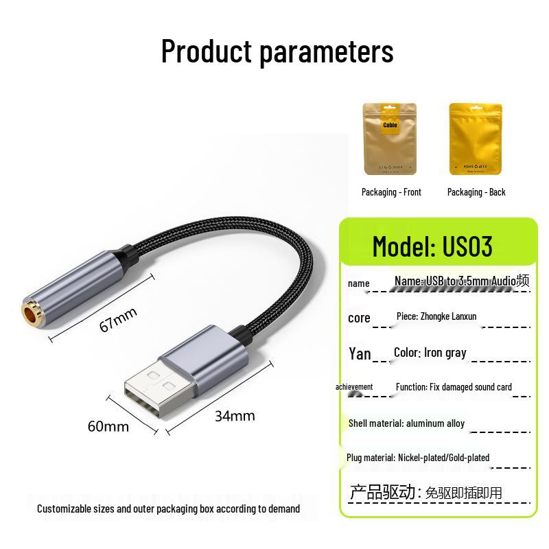 Driver-Free USB to 3.5mm Audio Adapter for Headset & Microphone
