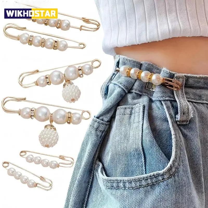6 Pcs Set Artificial Pearl Waist Pin Clips for Trousers Pants Skirts Dress Waistline Adjusting Shirts Sweater Brooch