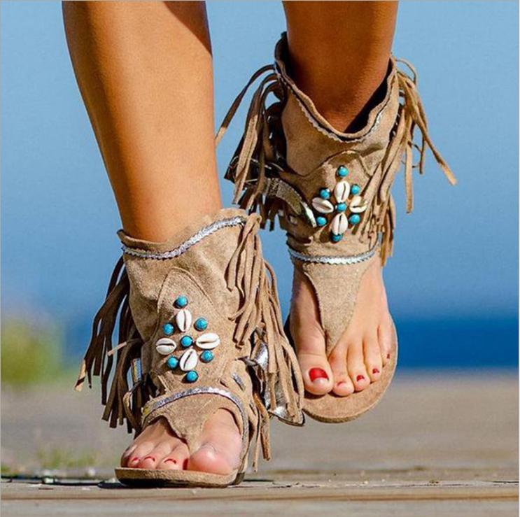 Fashion Women's Sandals 2025 Retro Gladiator Ladies Clip Toe Vintage Boots Casual Tassel Rome Fashion Summer Woman Shoes for Female New
