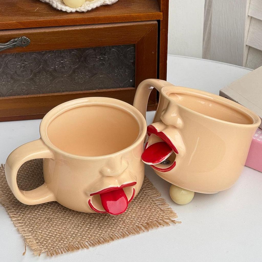 Funny Coffee Mug With Spoon Handle 255ml Drinkware Funny Face Ceramic Coffee Mugs For Women Men Birthday Holiday Housewarming