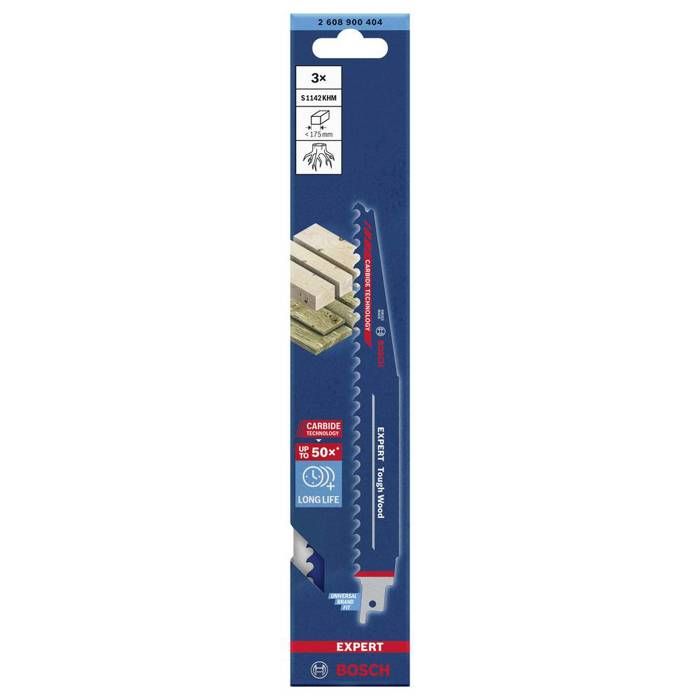 Lame de scie sabre carbure expert 225 mm bosch pour bois s1142khm - 3 pièces - 2608900404