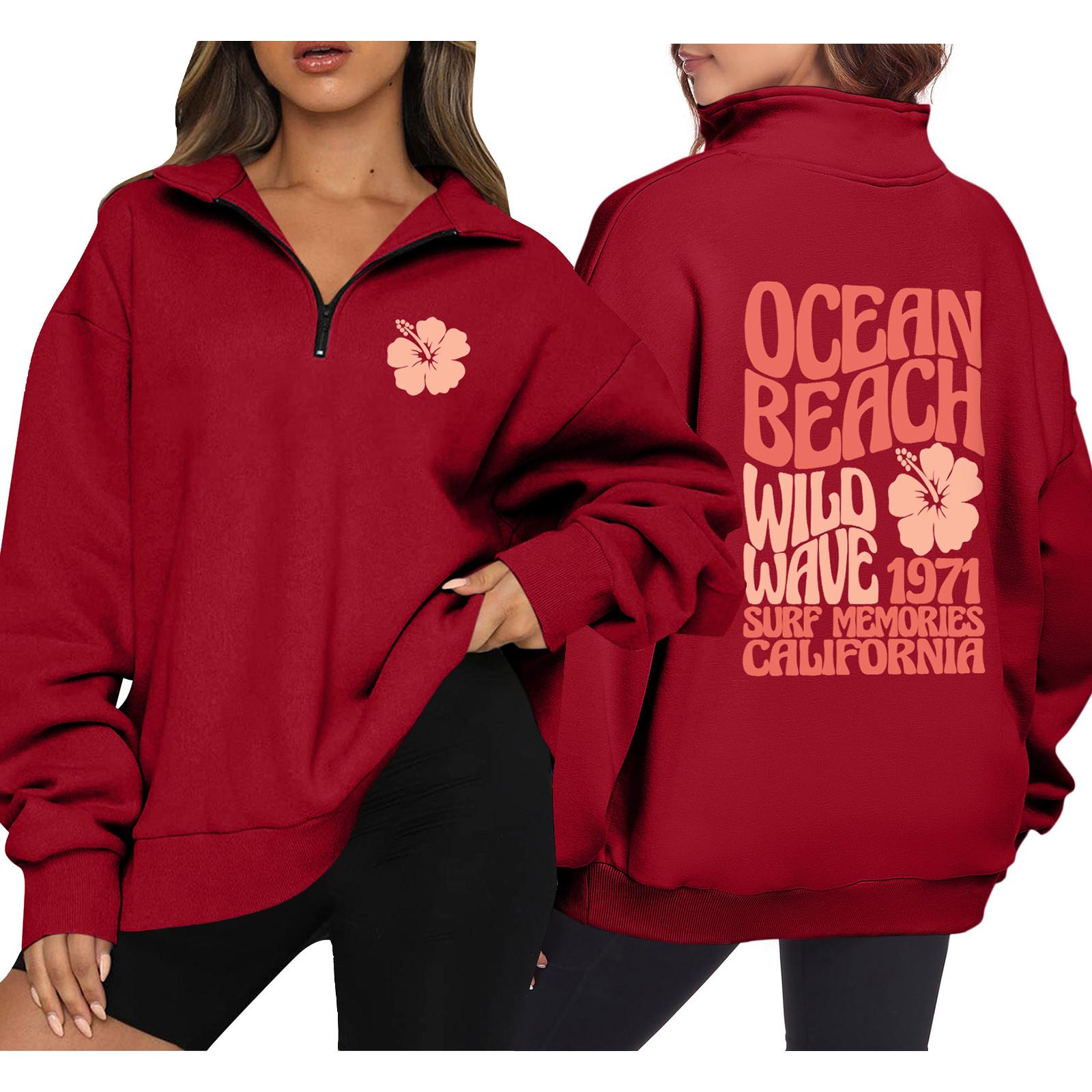 Женская повседневная модная толстовка с длинным рукавом и принтом на молнии XXXL красный 1896₽