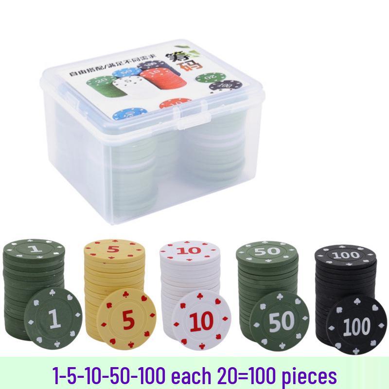 Boxed Set: 100 Plastic Baccarat Mahjong Poker Machine Tokens