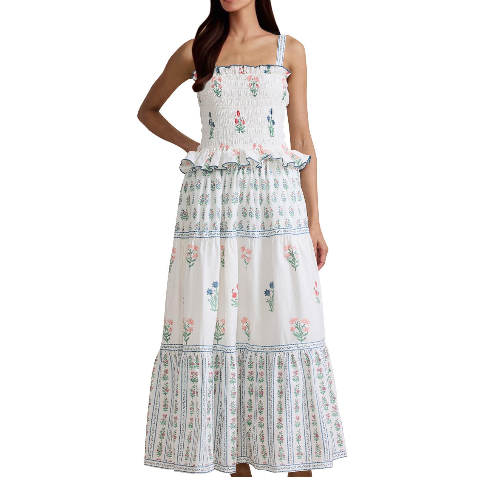 

Женское повседневное модное винтажное платье с цветочным принтом и подтяжками, элегантное праздничное платье XL белый