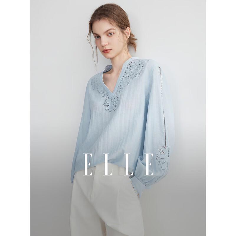 ELLE Women s Embroidered V-Neck Blouse S