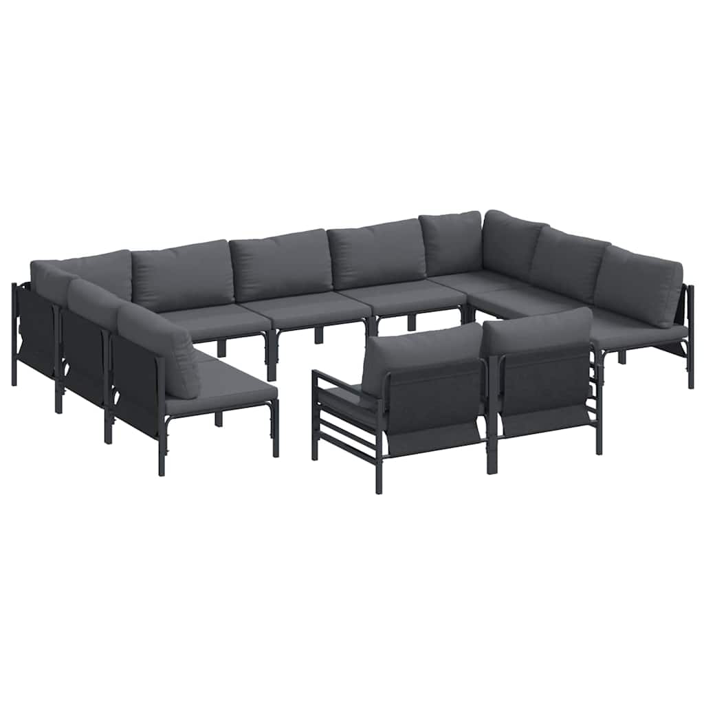 Garden Sofa Set with Cushions 11 Pcs Black Steel