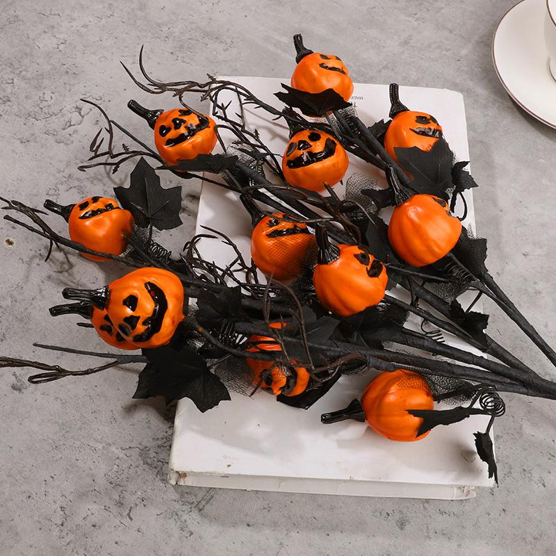 1/3/5Pcs Halloween Branches Artificial Pumpkin Maple Leaf Stem Flowers Halloween Party Decoration For Home DIY Vase Photo Props