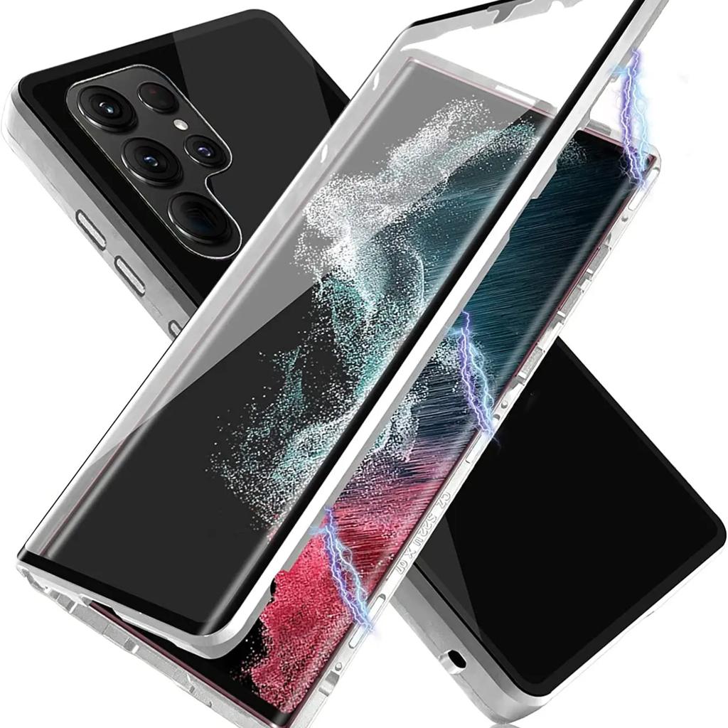 Doppelseitiges gehärtetes Glas Magnetische Adsorption Metallgehäuse für Samsung S23 S24 Ultra S22Plus S21 S20 S23FE Vollschutzhülle