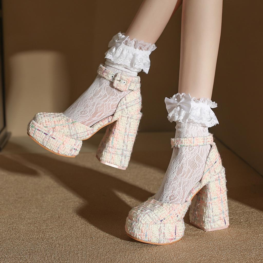 Barbie High Heels Women's 2025 Spring and Autumn Waterproof Table Single Shoes Thick Heel Retro Princess Girl French Mary Jane Shoes