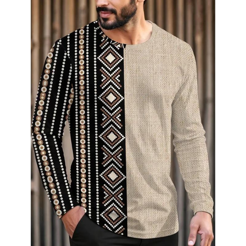 Men's 3D Printed Crew Neck Long Sleeve T-Shirt Fashion Versatile Trend Breathable Casual