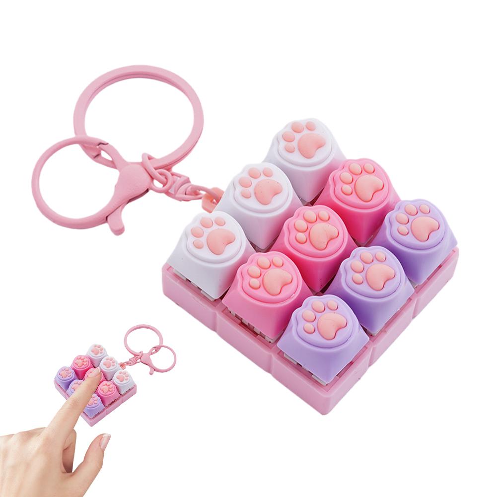 9-Key Cat Claw Keyboard Keychain Fidget Toy Mechanical Press Buttons Sensory Decompression Toy For Adult Kids Stress Relief