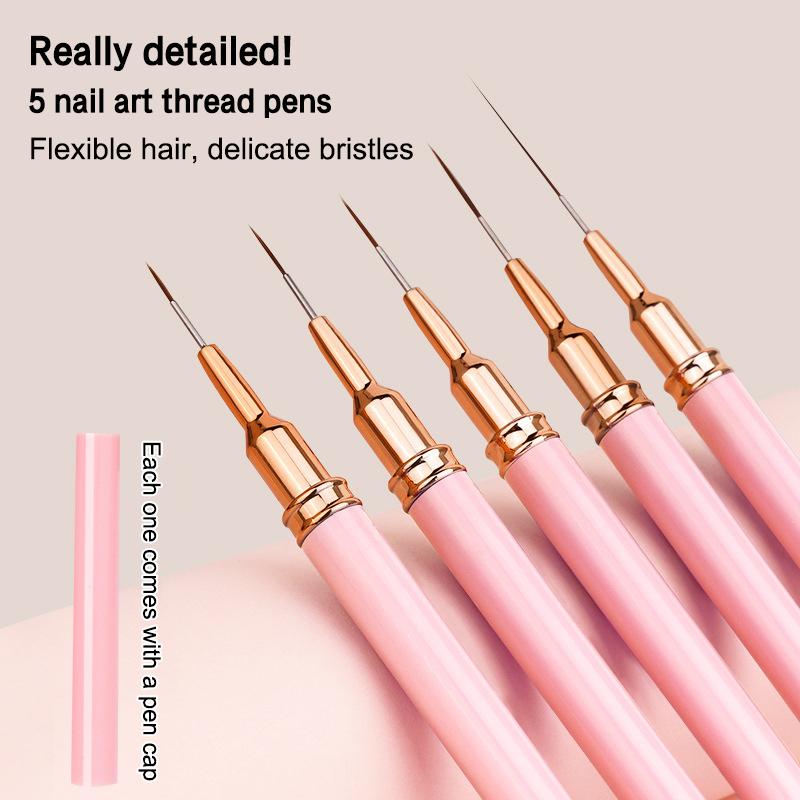5 Stk./Set Professioneller Nail Art Liner Pinsel für Linienmalerei Design, Gel Liner Nail Art Pinsel für Nägel 7/9/11/15/20 mm