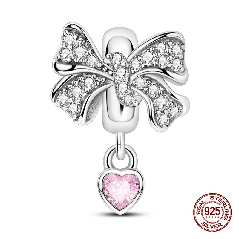 Copper Pink Bow Girl Heart Pendant Charms Fits 3Mm Original Bracelet Necklace Womens Fine Diy Jewelry Gifts New In