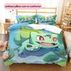 Pokémon Bulbasaur Pattern Bedding Home Decoration Birthday Gift (1 * Duvet Cover + 2 * Pillowcase, Without Core)