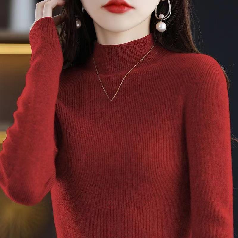 Pullover Sweater for Women Long-Sleeve Female Half High Collar Long Sleeve Sweater