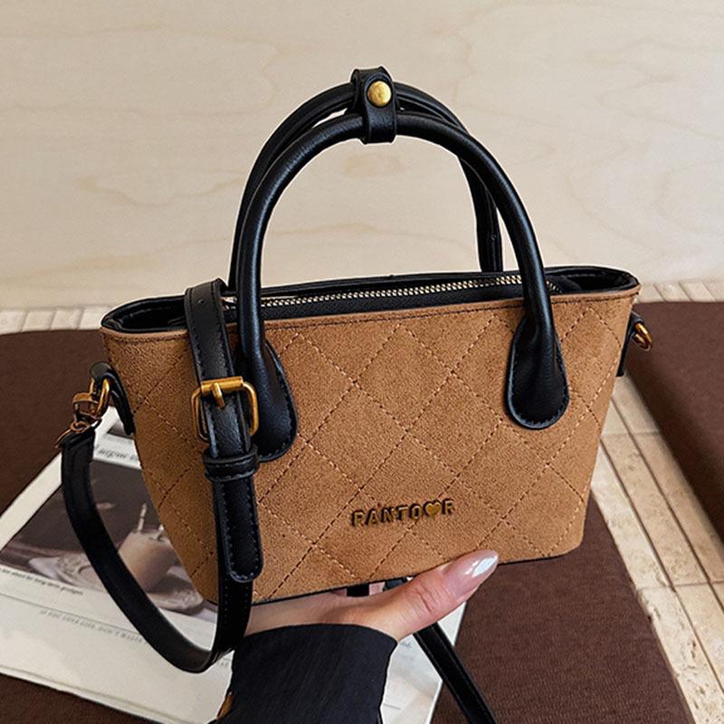

Suede bag women s autumn and winter versatile new matte retro messenger bag premium bucket bag коричневый