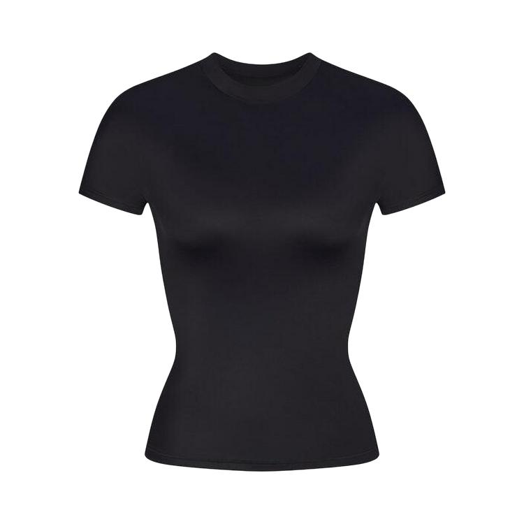 

NikeSKIMS Shine Short Sleeve Mock Neck Top Obsidian Women Tops Black TP-TSH-2714-OBD M