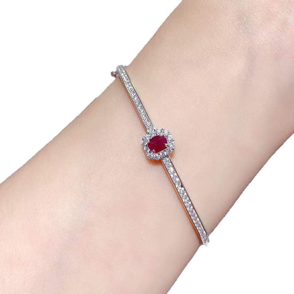 Natural Ruby Light Luxury Bracelet - Exquisite 925 Sterling Silver for Daily Wear