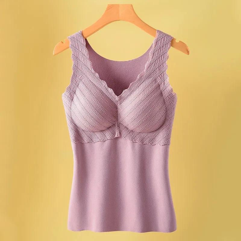 

Autumn and winter German velvet thermal vest women s velvet thickened suspender base inner speed hot belt chest pad thermal underwear women 3XL is suitable for [140-80kg]