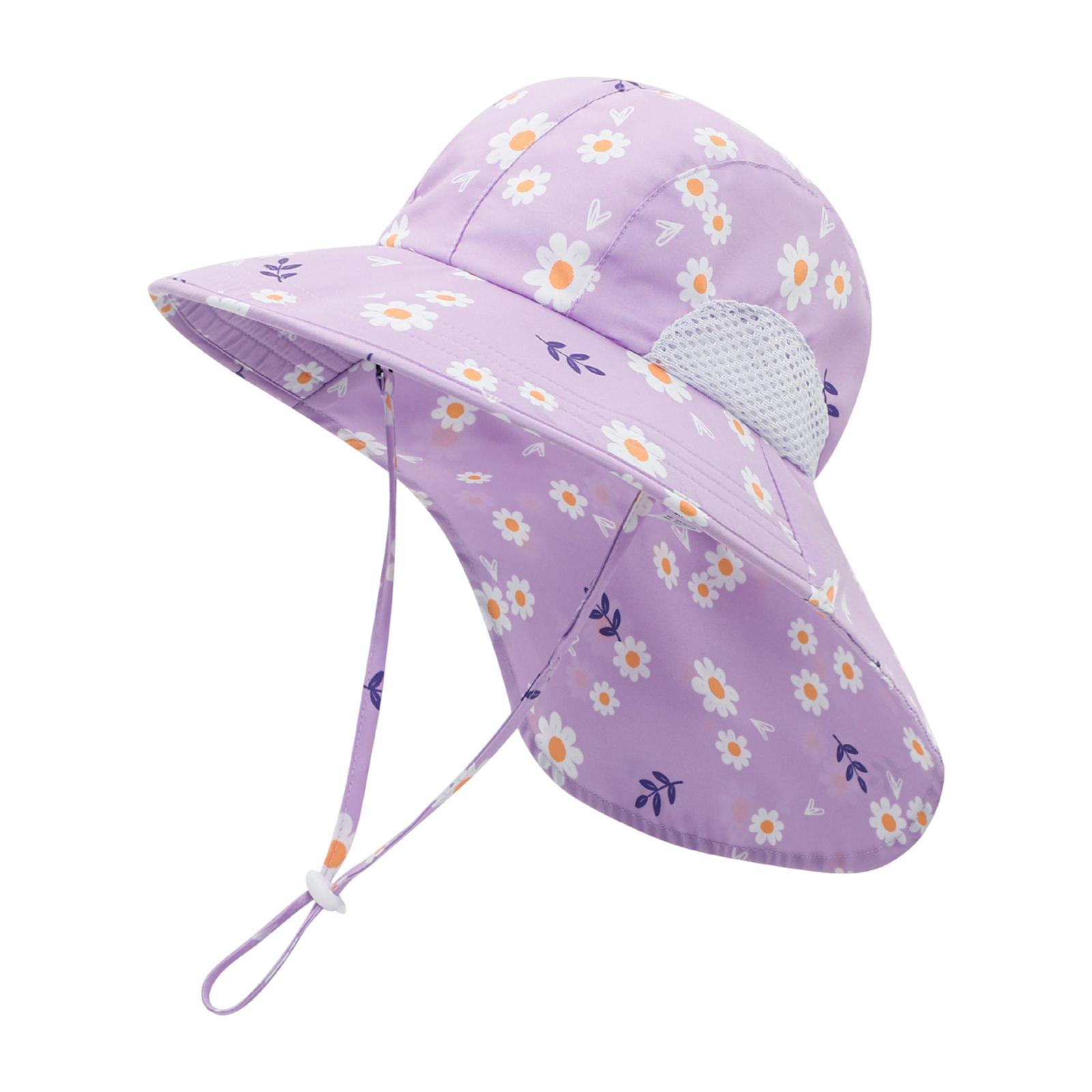 

Toddler Summer Beach Play Hats with Wide Brim Neck Flap Breathable Beach Hat UV Sun Protective for Infant Toddlers Boys Girls фиолетовый
