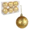 Set of 6 Plastic Baubles with Decoration, 6 Cm, Gold