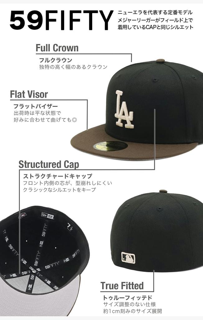 New Era 59FIFTY MLB Los Angeles Dodgers Fitted Cap, LA Black/Walnut 2-Tone Under Visor, ONSPOTZ Exclusive, Size 7 3/8, Unisex (NER34C2827)