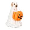Halloween Ghost Dog Statue Resin Pumpkin Dog Ornament Cute Spooky Ghost Dog Figurine for Indoor Outdoor