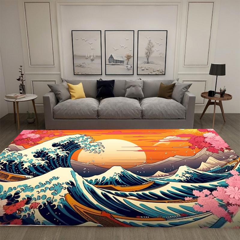 Japanese Japanese Style Ukiyo-e Entrance Hall Carpet Kanagawa Surf Balcony Kitchen Living Room Bedroom Anti-skid Floor Mat