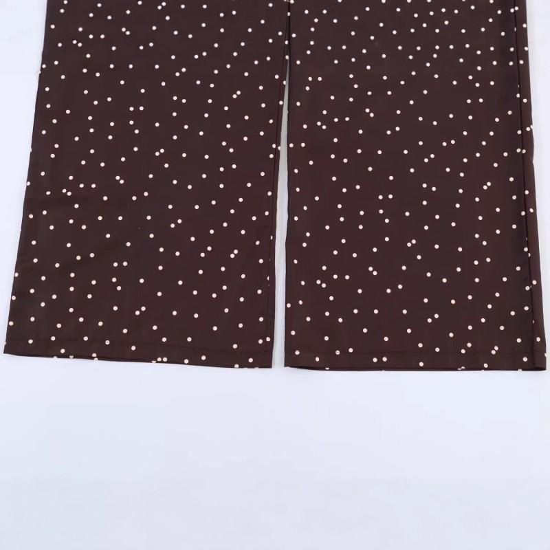 Womens High-Waisted Pleated Polka Dot Wide Leg Trousers Casual Straight Cut Pants 2026