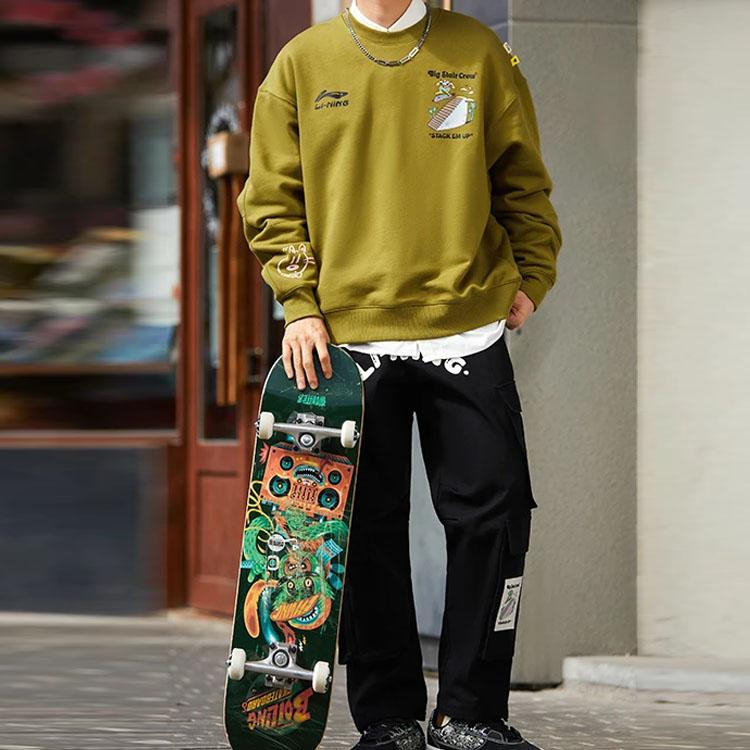 Li Ning X Steven Harrington Collaboration Series Fun Cartoon Print Warm Fleece Loose Pullover Winter Sweatshirt Unisex sweatshirt AWDRF81-2