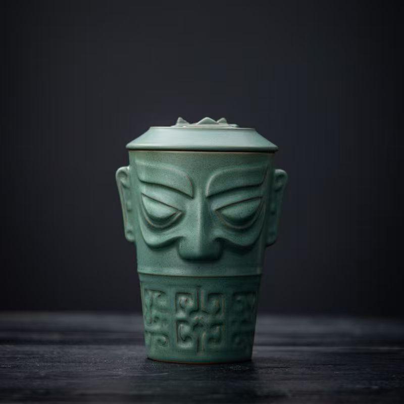 Bronze mask Sanxingdui gift portable travel tea set ceramic merchandise express cup business souvenir