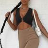 Summer Women's Sleeveless V-Neck Hollowed-Out Cropped Solid Color Vest
