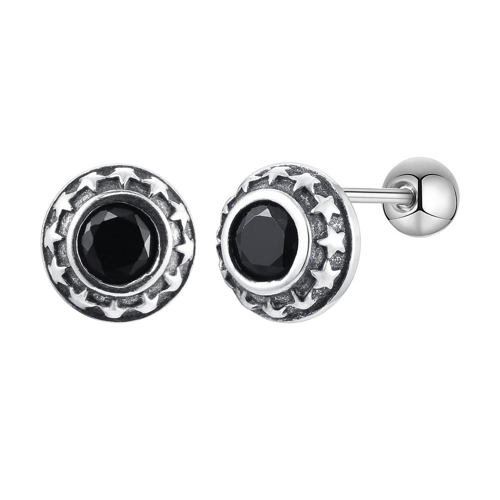 Vnox Gothic Black Zircon Stone Earrings for Men Women, Five Ponited Stars surrounding Stud Earrings, Unisex Brincos