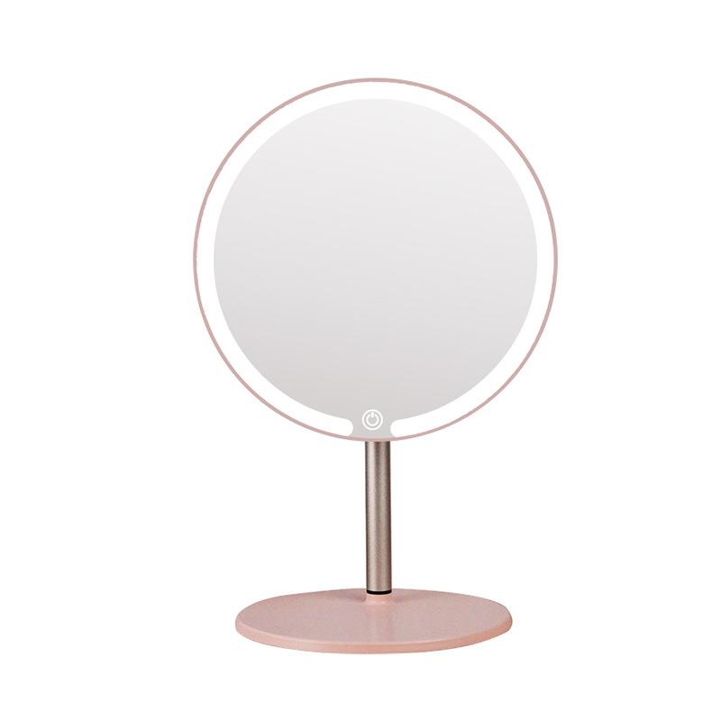 

Wholesale 2026 New LED Makeup Mirror Round Desktop Mirror with Light Metal Small Gift 1200MAH розовый